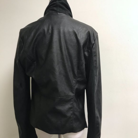 [Blank NYC] Black Mixed Media Drape Front Vegan leather moto Jacket L - Picture 11 of 14